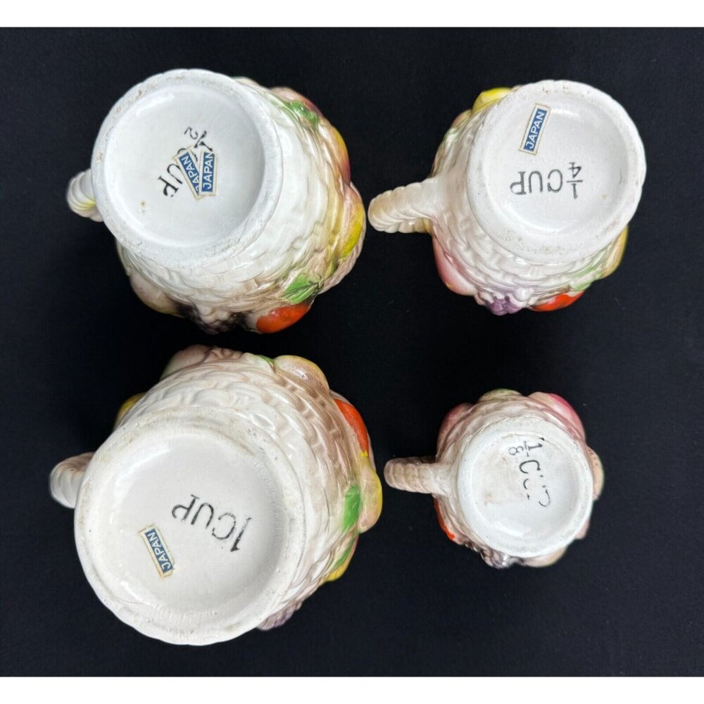 Vintage Ceramic Fruit-Themed Measuring Cup Set Hand-Painted Japan Basket Weave - Picture 6 of 10
